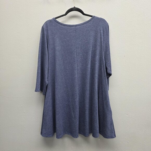 Voll Shirt Womens 3XL Blue Criss Cross V Neck 3/4 Sleeve Tunic Swing Pocket Top - Picture 3 of 8